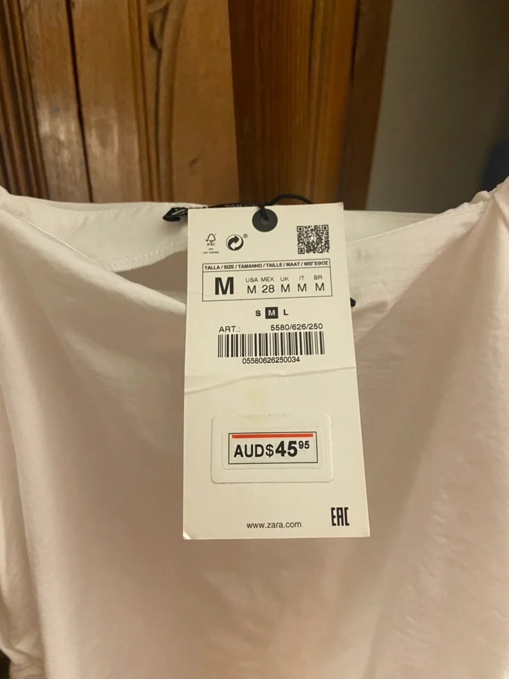 ZARA White Puff-Sleeve Square Neck Top, M